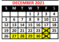 District School Academic Calendar for East High School for December 2021