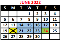 District School Academic Calendar for East High School for June 2022