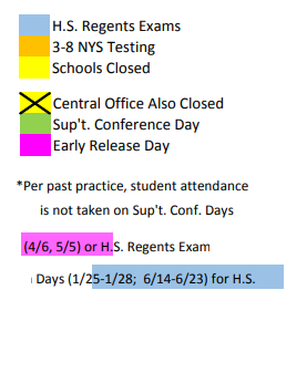 District School Academic Calendar Legend for Build Academy