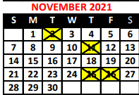 District School Academic Calendar for Campus West School for November 2021
