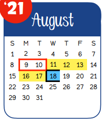 District School Academic Calendar for Smith Co Jjaep for August 2021