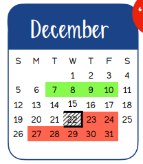 District School Academic Calendar for Smith Co Jjaep for December 2021