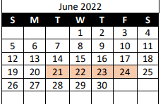 District School Academic Calendar for Buna Junior High for June 2022