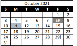 District School Academic Calendar for Buna Elementary for October 2021