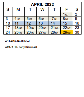 District School Academic Calendar for Charles D Owen Middle for April 2022