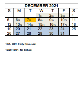 District School Academic Calendar for Emma Elementary for December 2021