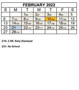 District School Academic Calendar for William W Estes Elementary for February 2022