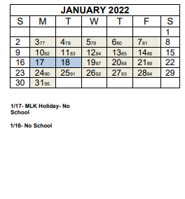 District School Academic Calendar for Glen Arden Elementary for January 2022