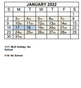 District School Academic Calendar for Clyde A Erwin High for January 2022