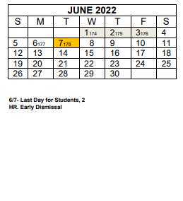 District School Academic Calendar for William W Estes Elementary for June 2022