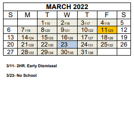 District School Academic Calendar for Cane Creek Middle for March 2022