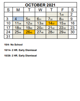 District School Academic Calendar for Oakley Elementary for October 2021