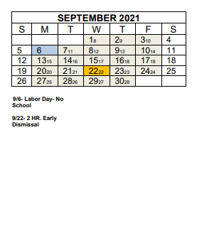 District School Academic Calendar for Oakley Elementary for September 2021