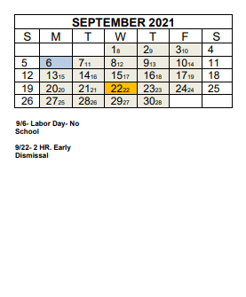 District School Academic Calendar for Cane Creek Middle for September 2021