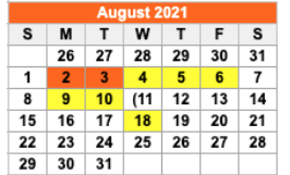 District School Academic Calendar for John G Hardin El for August 2021