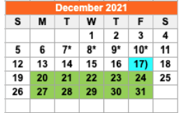 District School Academic Calendar for Alter Ed Ctr for December 2021