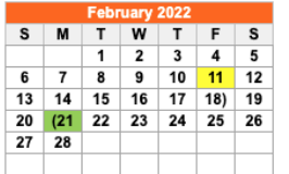 District School Academic Calendar for Alter Ed Ctr for February 2022