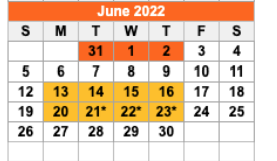 District School Academic Calendar for Wichita Co Jjaep for June 2022