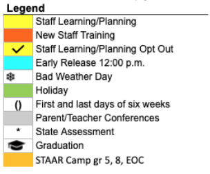 District School Academic Calendar Legend for Alter Ed Ctr