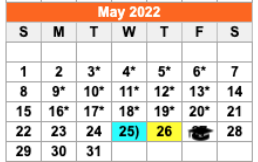 District School Academic Calendar for Wichita Co Jjaep for May 2022