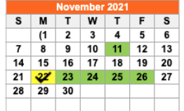 District School Academic Calendar for John G Hardin El for November 2021
