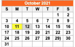 District School Academic Calendar for Alter Ed Ctr for October 2021