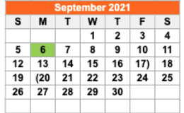 District School Academic Calendar for Wichita Co Jjaep for September 2021