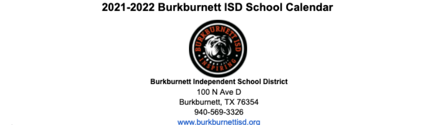 District School Academic Calendar for Burkburnett H S