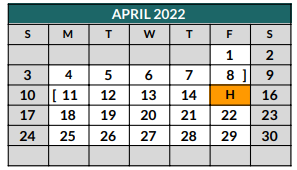 District School Academic Calendar for The Academy At Nola Dunn for April 2022