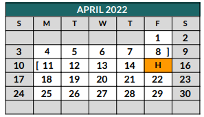 District School Academic Calendar for Frazier Elementary for April 2022