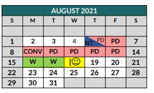 District School Academic Calendar for The Academy At Nola Dunn for August 2021
