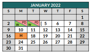 District School Academic Calendar for The Academy At Nola Dunn for January 2022
