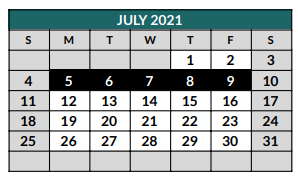 District School Academic Calendar for Oak Grove Elementary for July 2021