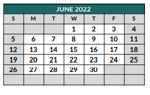 District School Academic Calendar for Oak Grove Elementary for June 2022