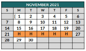 District School Academic Calendar for Mcalister Elementary for November 2021