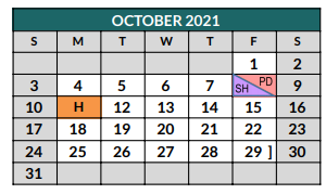 District School Academic Calendar for Hughes Middle School for October 2021