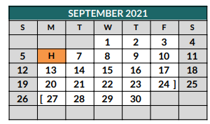 District School Academic Calendar for The Academy At Nola Dunn for September 2021