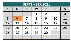 District School Academic Calendar for Jack Taylor Elementary for September 2021