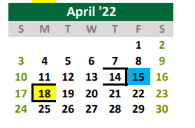 District School Academic Calendar for Quest for April 2022