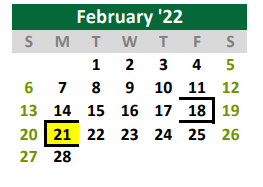 District School Academic Calendar for Quest for February 2022