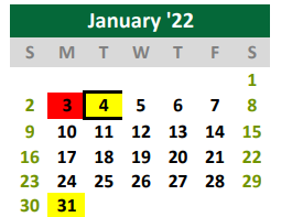 District School Academic Calendar for Burnet Elementary School for January 2022