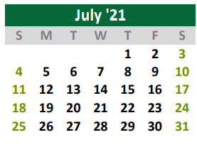 District School Academic Calendar for Burnet Elementary School for July 2021