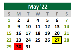 District School Academic Calendar for Burnet Elementary School for May 2022