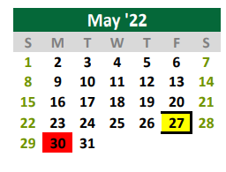 District School Academic Calendar for Quest for May 2022