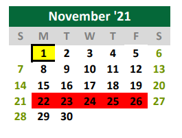 District School Academic Calendar for Burnet Middle School for November 2021
