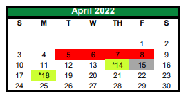District School Academic Calendar for Caddo Mills Middle for April 2022