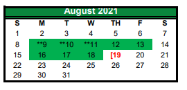 District School Academic Calendar for Caddo Mills Elementary for August 2021