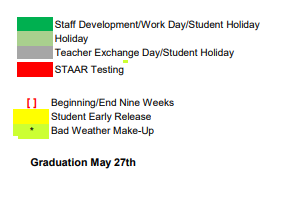 District School Academic Calendar Legend for Caddo Mills Elementary