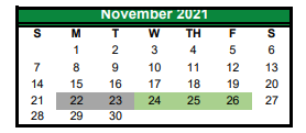 District School Academic Calendar for Caddo Mills Elementary for November 2021