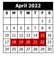 District School Academic Calendar for Calcasieu Career Center for April 2022